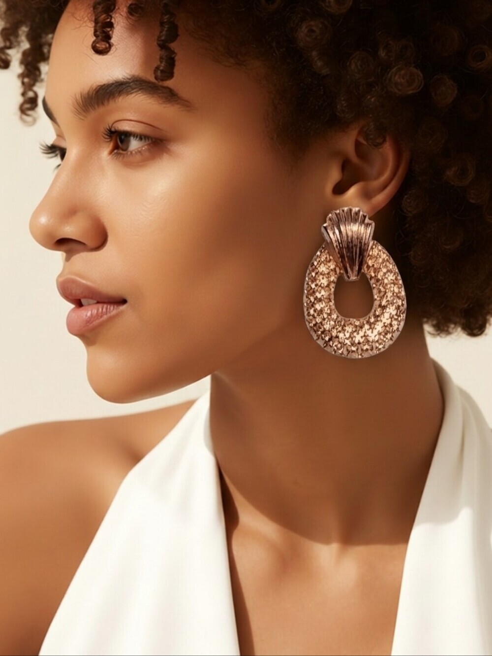 NWT NADINE WEST Rose Gold 90's Pineapple Door Knocker Earrings ~2"